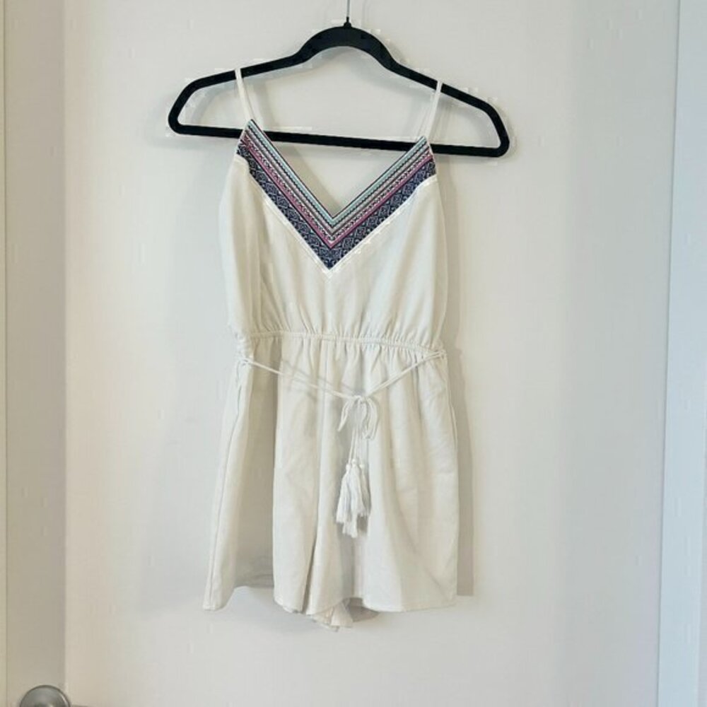 Francesca's Blue Rain White Aztec Print Romper Size XS LIKE NEW